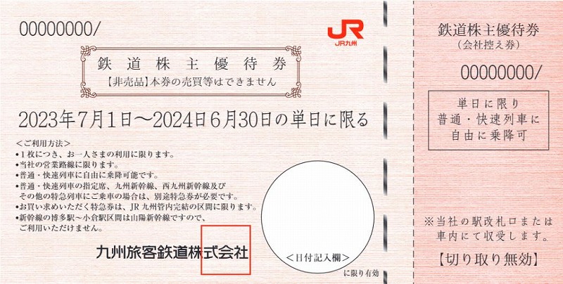 JR九州株主優待券 1日乗車券 ５００円券-