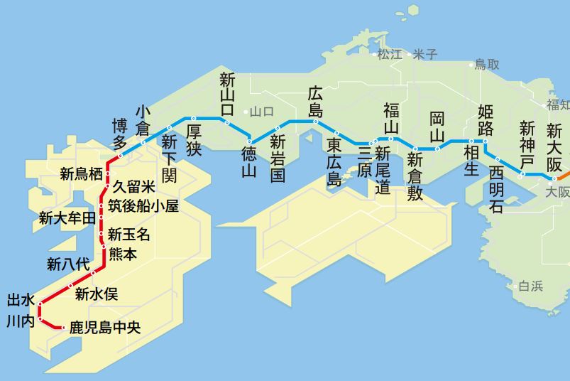 山陽・九州新幹線路線図