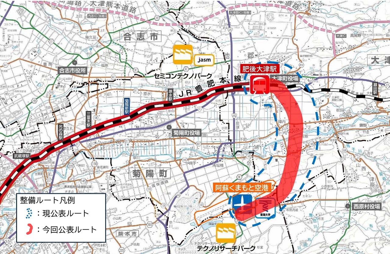 熊本空港アクセス線ルート絞り込み案