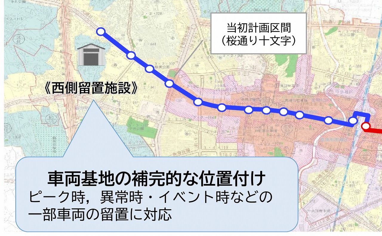 宇都宮LRT西側延伸路線図